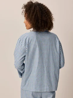 Pyjamahemd aus Bio Baumwolle(blau/weiß karo, S)