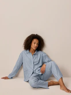 Pyjamahemd aus Bio Baumwolle(blau/weiß karo, S)