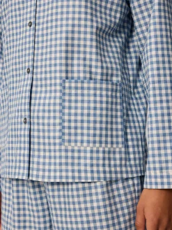 Pyjamahemd aus Bio Baumwolle(blau/weiß karo, S)