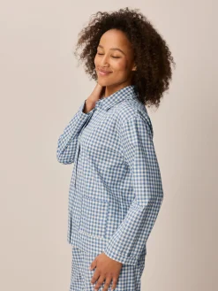 Pyjamahemd aus Bio Baumwolle(blau/weiß karo, S)