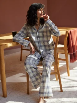 Pyjamahemd aus Bio-Baumwolle(karo perlmutt/blau, XS)