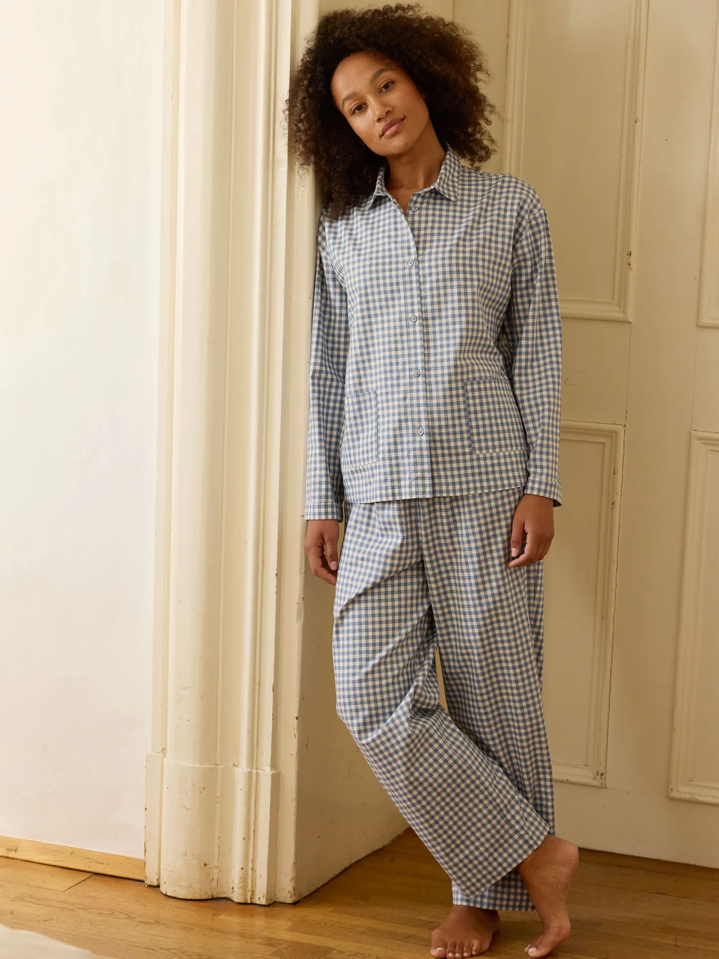 Pyjamahose aus Bio Baumwolle(blau/weiß karo, L)