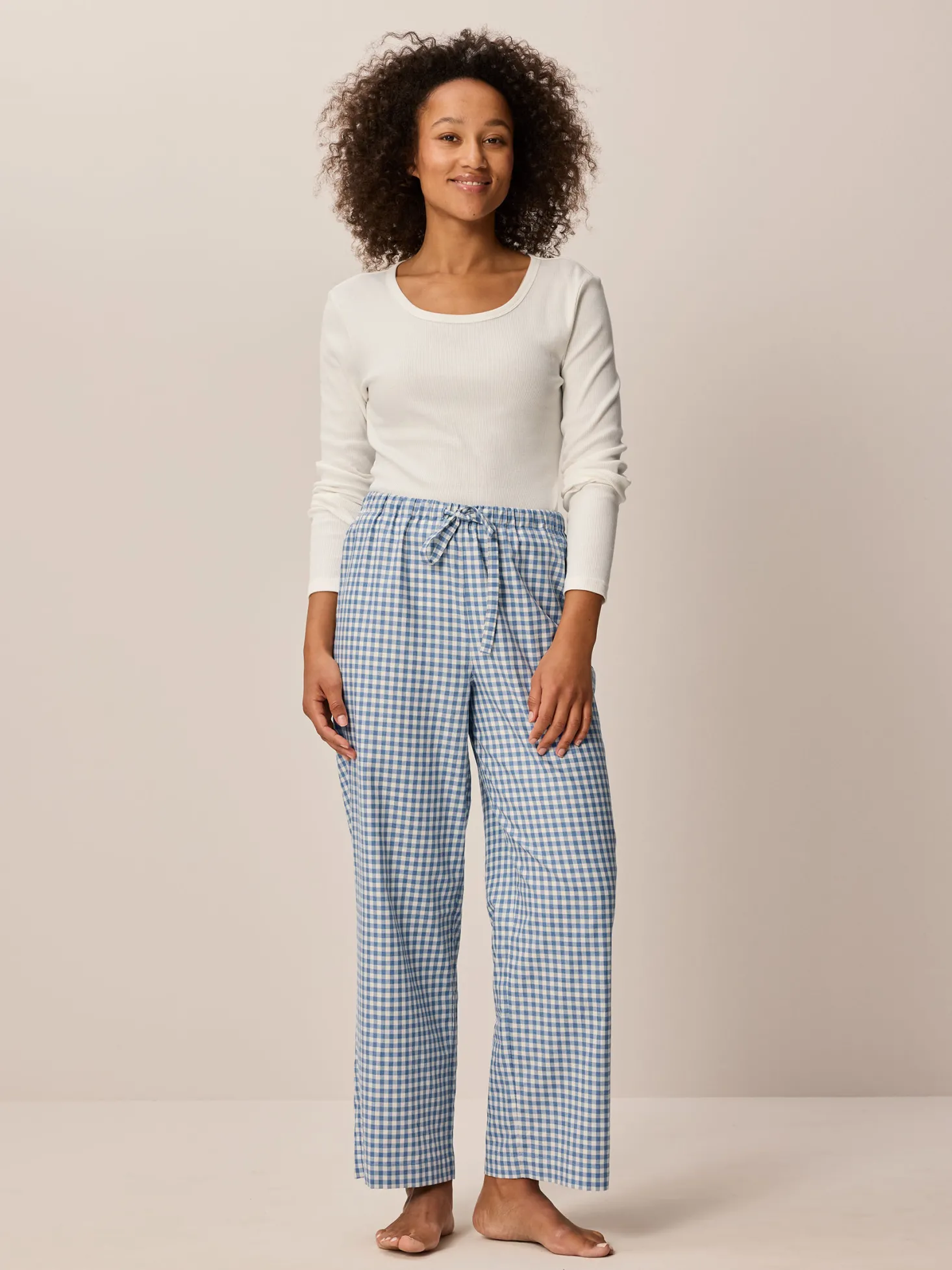 Pyjamahose aus Bio Baumwolle(blau/weiß karo, L)