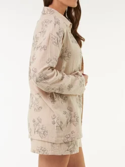 Pyjamashirt aus Bio Baumwolle(wildrose beige, M)