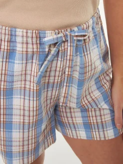 Pyjamashorts aus Bio Baumwolle(karo azurblau/multicolor, XS)
