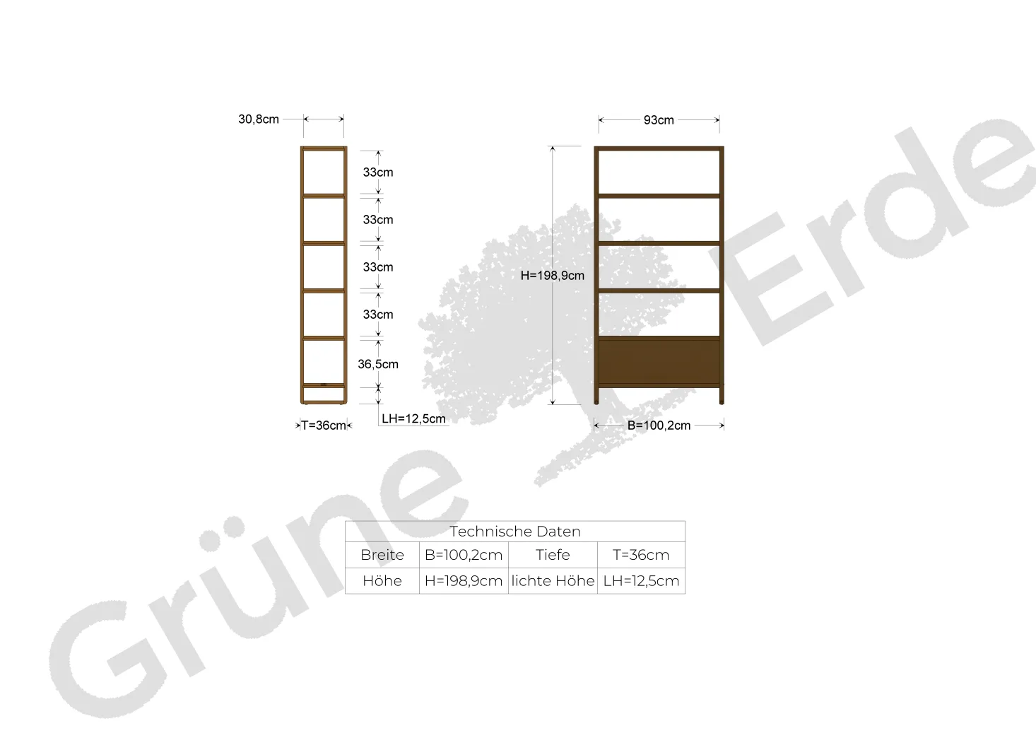 Regal QuintumVariante 1, B 1000 x T 360 x H 1985 mm (Eiche)