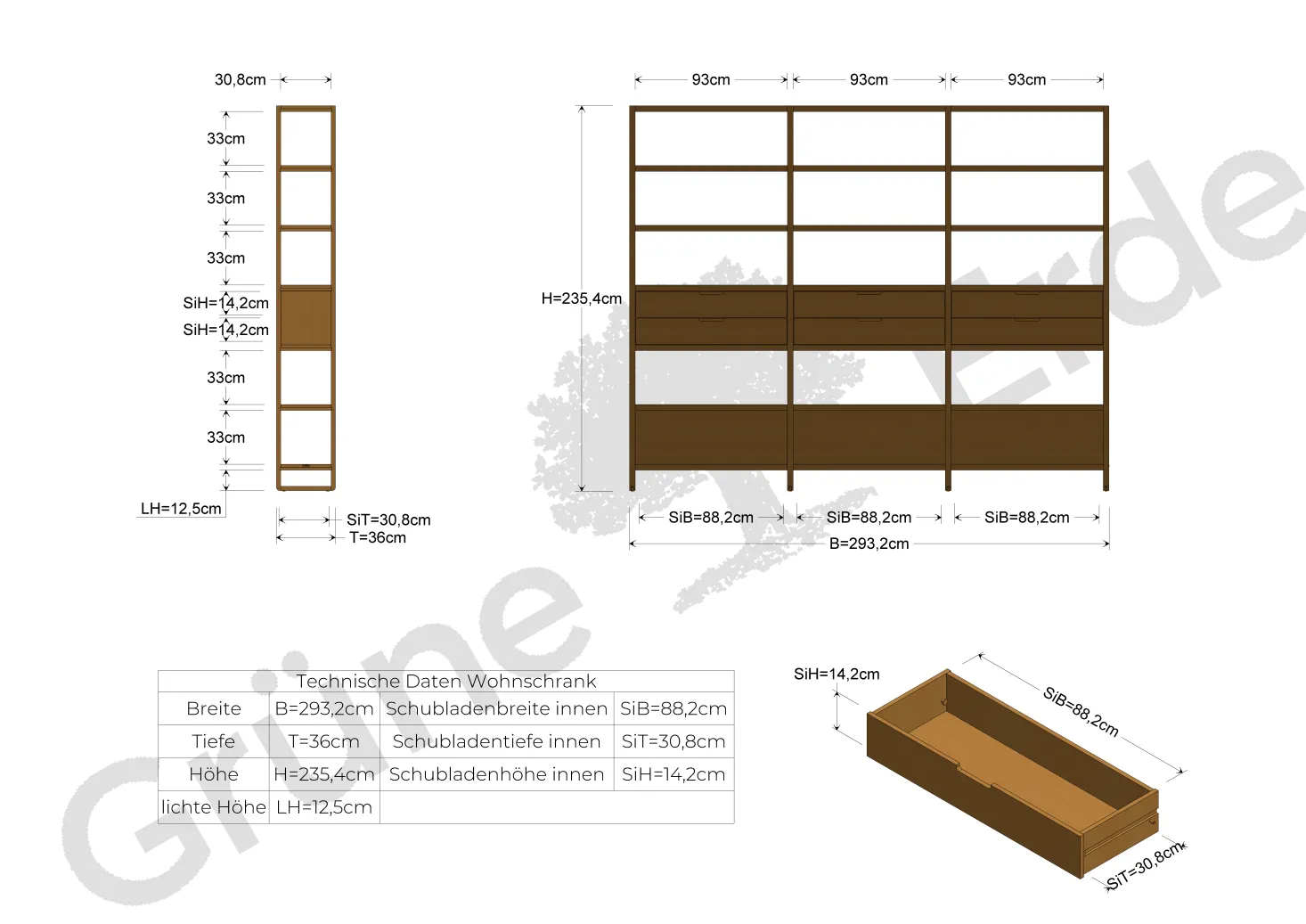 Regal QuintumVariante 18, B 2930 x T 360 x H 2350 mm (Eiche)