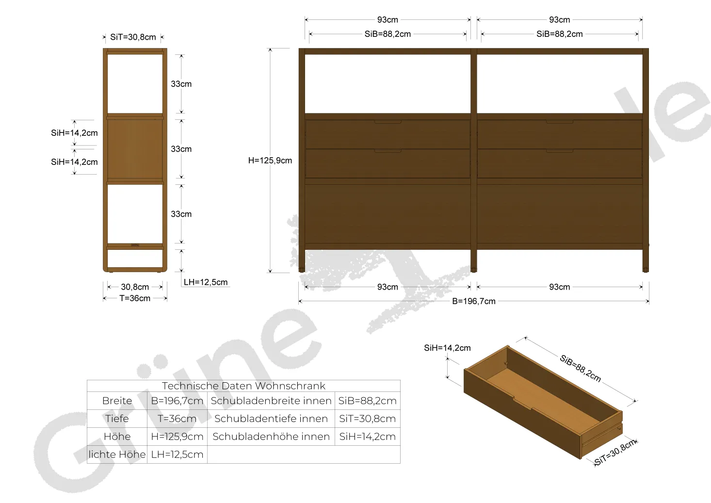 Regal QuintumVariante 2, B 1965 x T 360 x H 1255 mm (Buche)