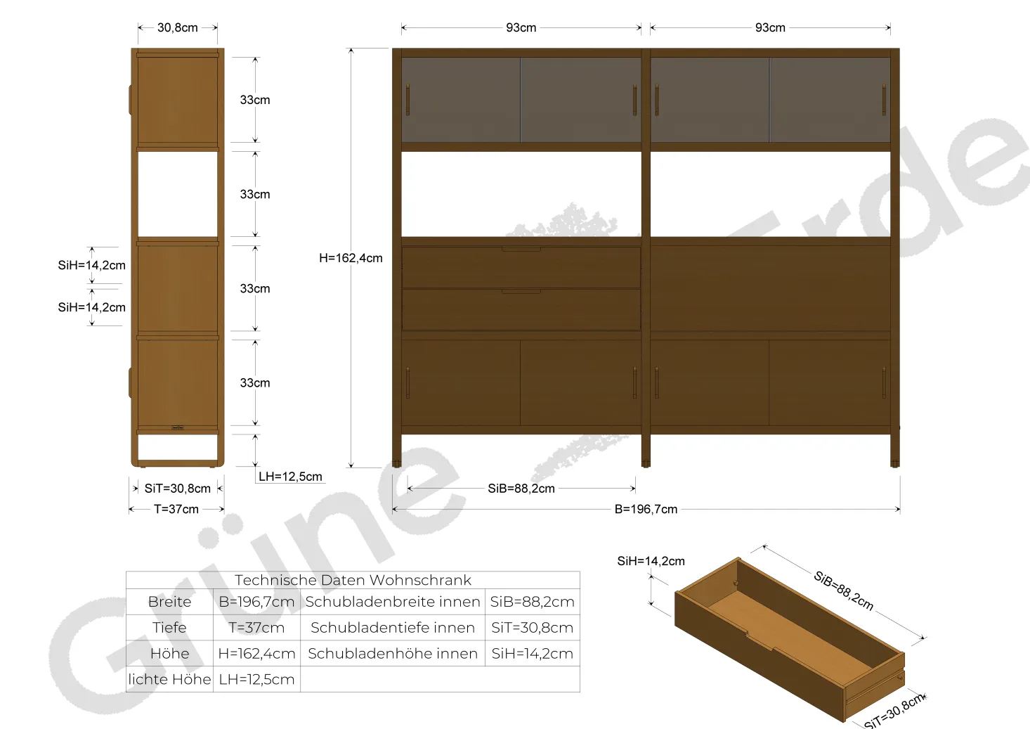 Regal QuintumVariante 4, B 1965 x T 360 x H 1620 mm (Buche)