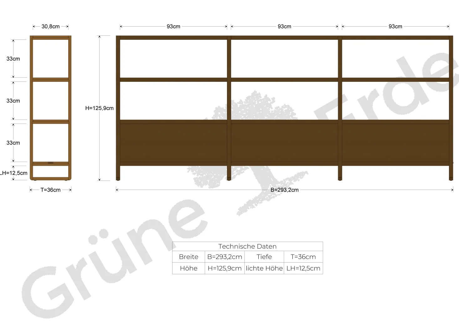 Regal QuintumVariante 10, B 2930 x T 360 x H 1255 mm (Buche)