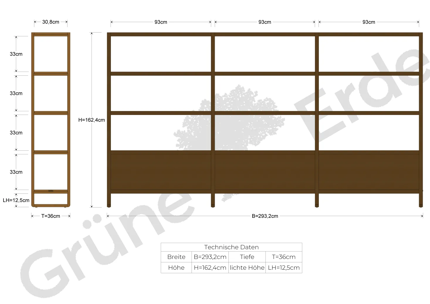 Regal QuintumVariante 12, B 2930 x T 360 x H 1620 mm (Buche)