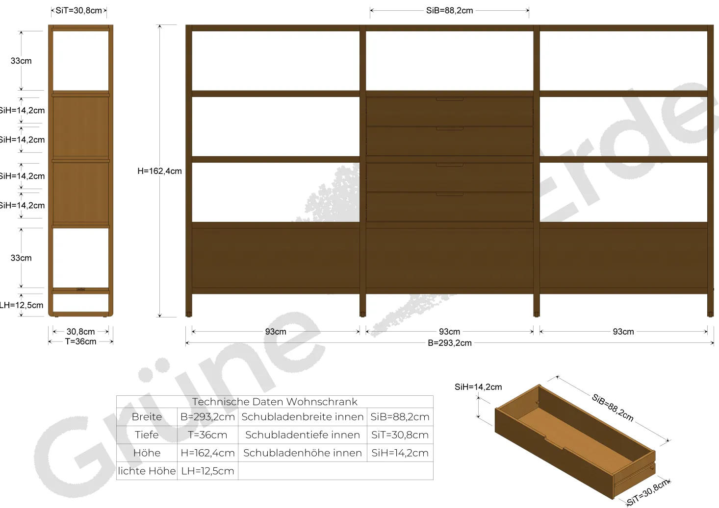 Regal QuintumVariante 13, B 2930 x T 360 x H 1620 mm (Buche)