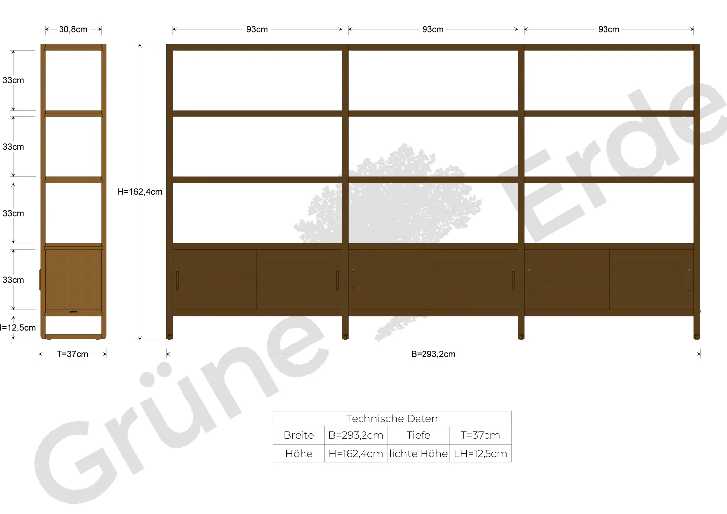 Regal QuintumVariante 14, B 2930 x T 360 x H 1620 mm (Buche)