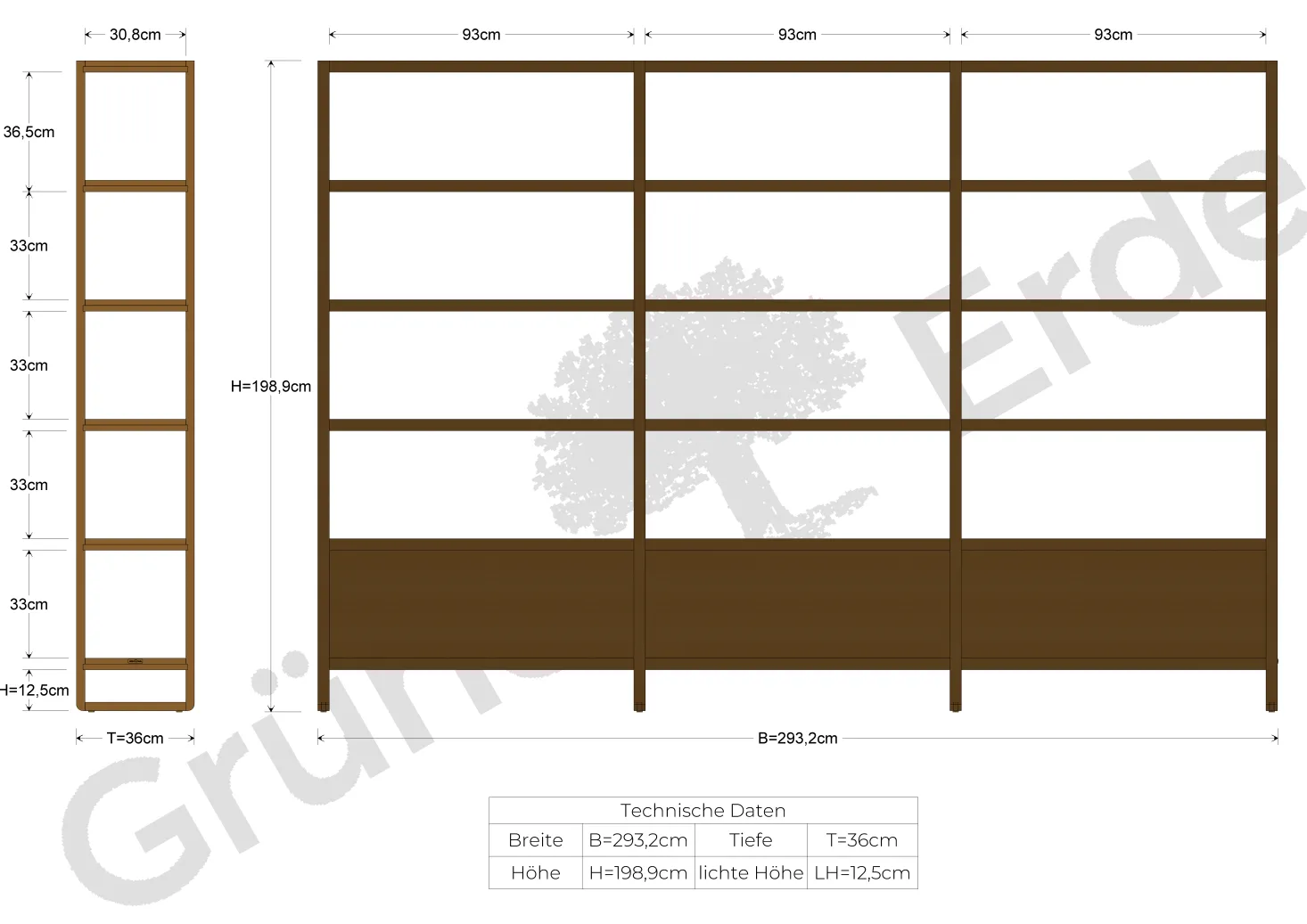 Regal QuintumVariante 15, B 2930 x T 360 x H 1985 mm (Buche)