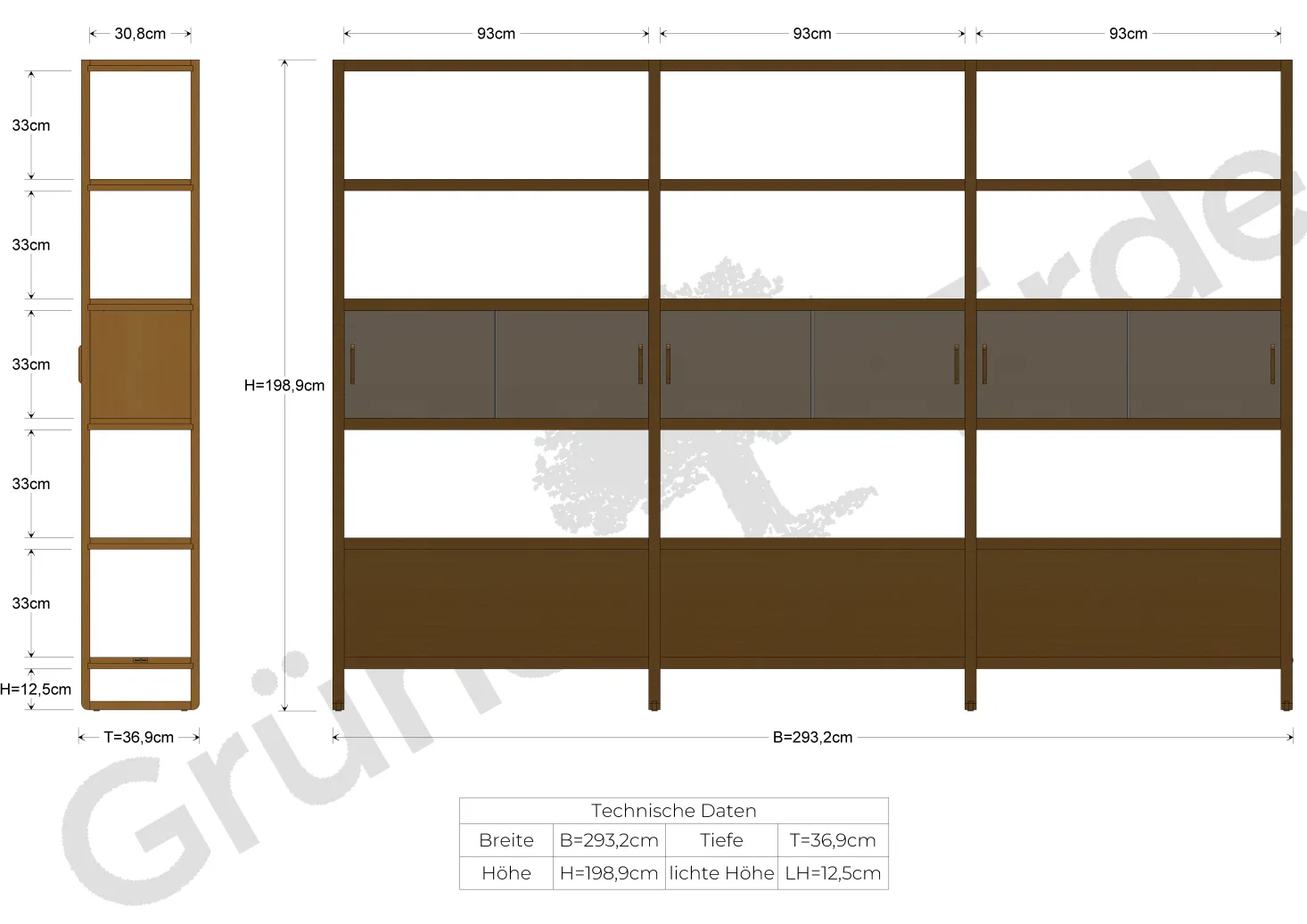 Regal QuintumVariante 16, B 2930 x T 360 x H 1985 mm (Buche)
