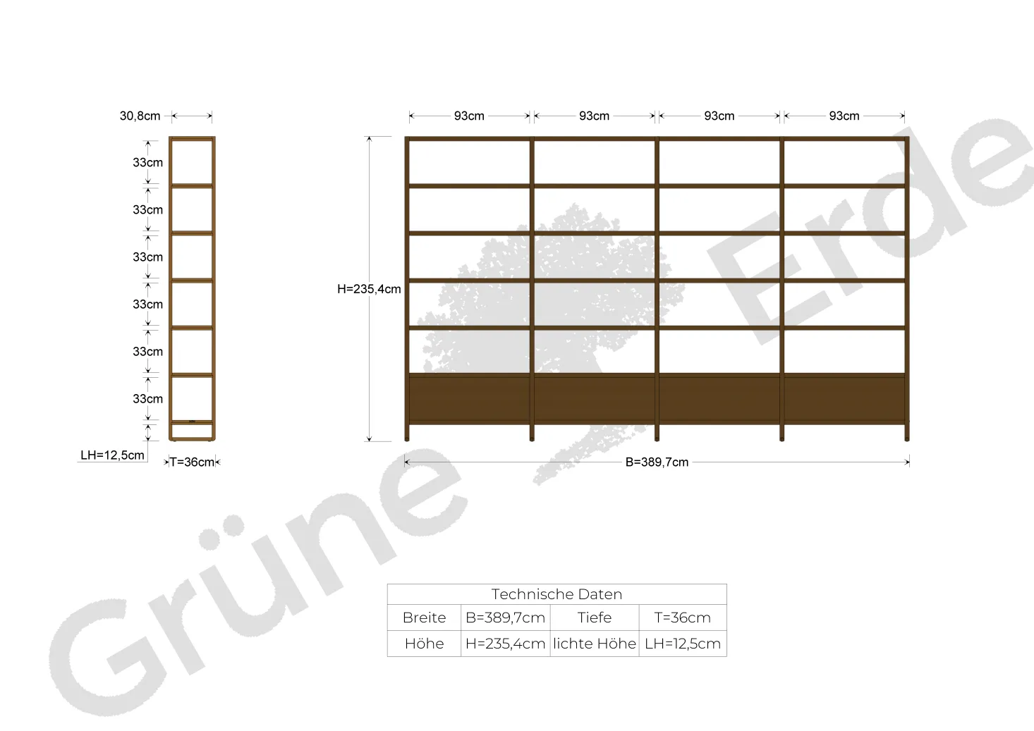 Regal QuintumVariante 19, B 3895 x T 360 x H 2350 mm (Buche)