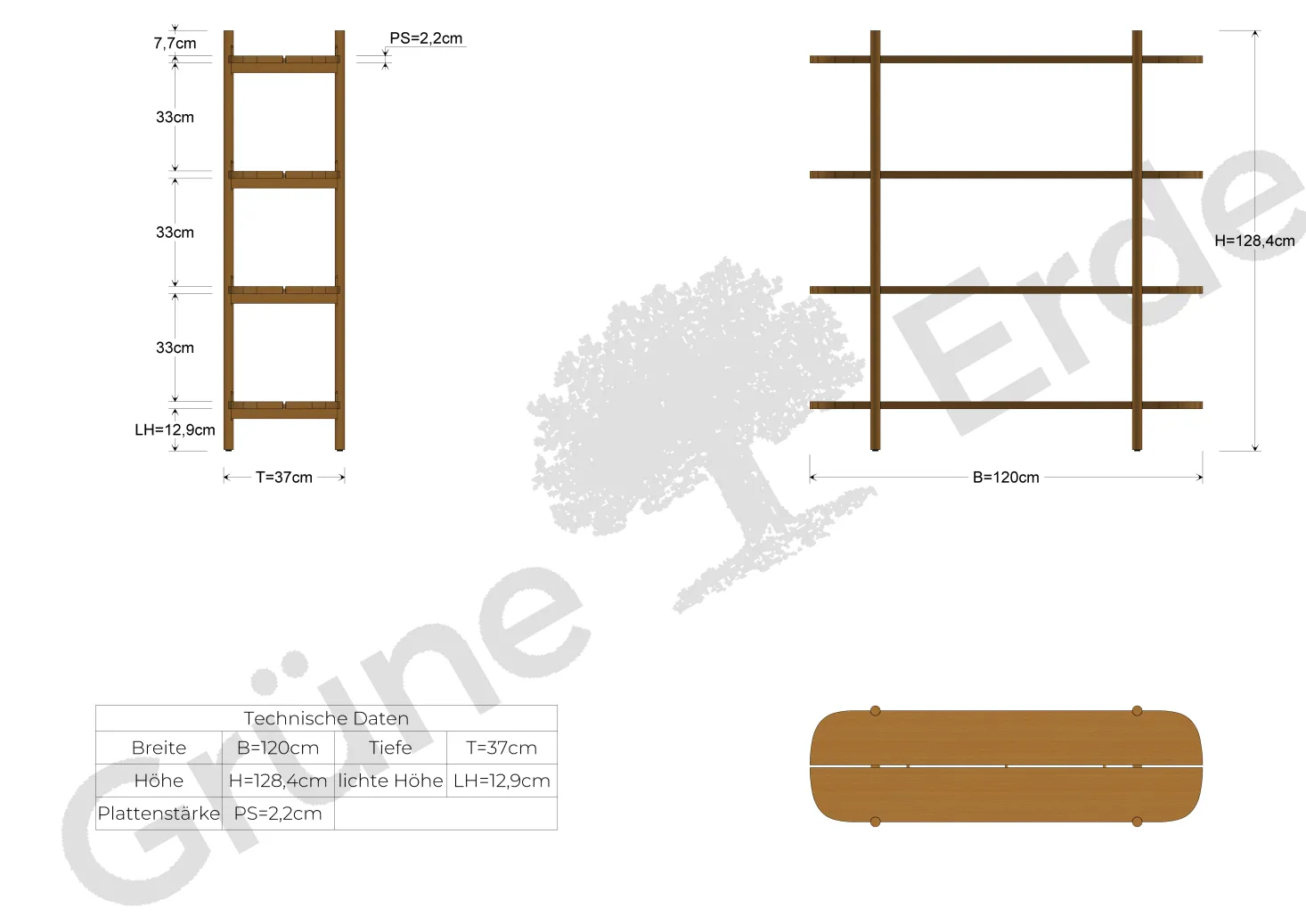 Regal TondaBreite 120 cm (Buche, 4 Fächer)