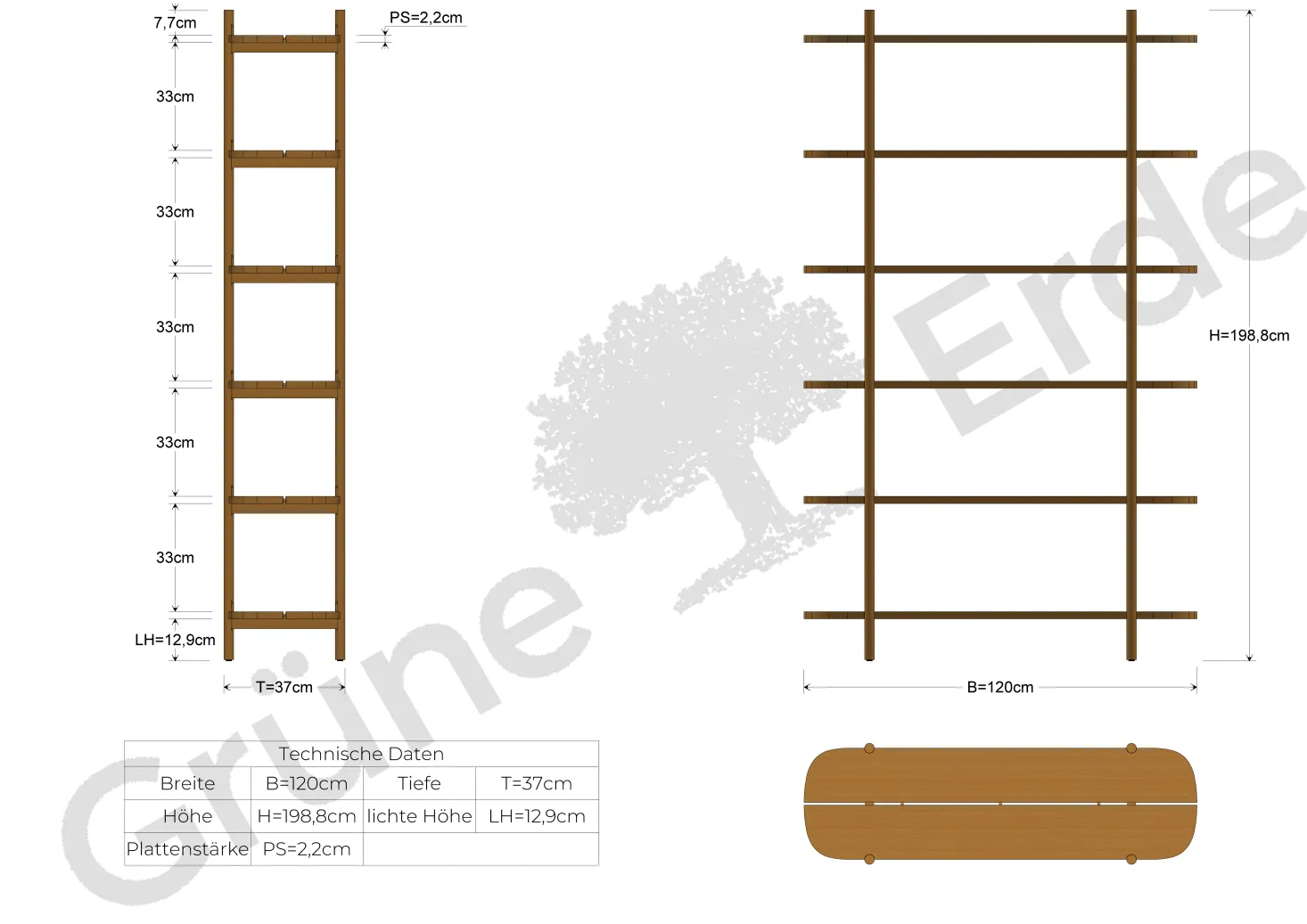 Regal TondaBreite 120 cm (Buche, 6 Fächer)