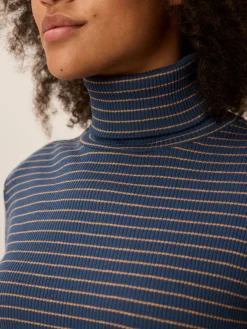 Rollkragenshirt aus Bio Baumwolle(mondblau/caramel ringel, XS)