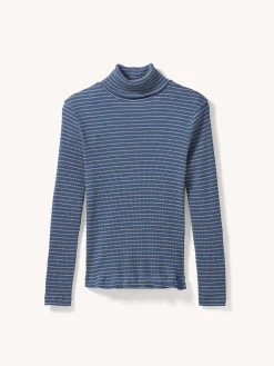 Rollkragenshirt aus Bio Baumwolle(mondblau/caramel ringel, XS)