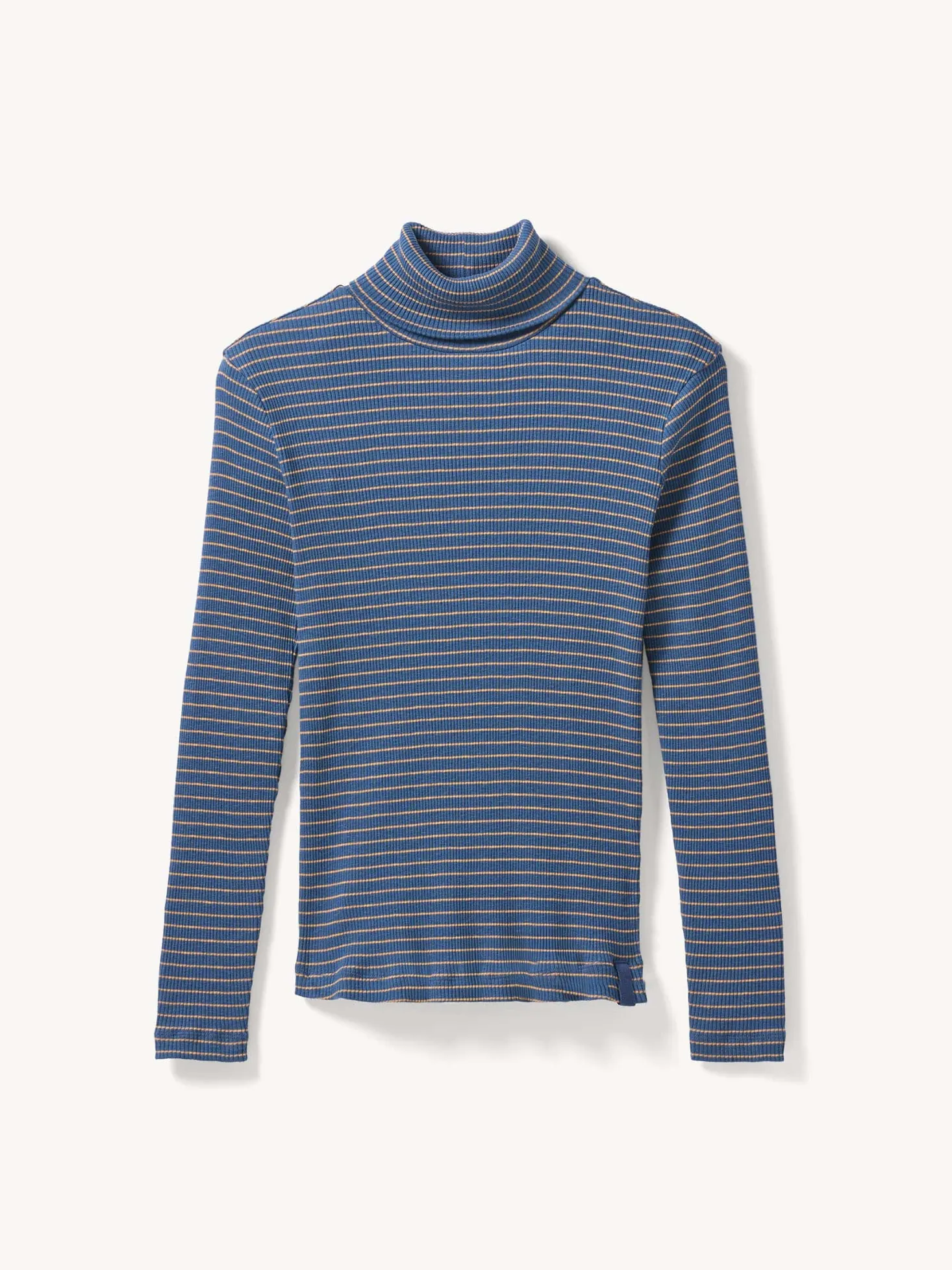 Rollkragenshirt aus Bio Baumwolle(mondblau/caramel ringel, XS)