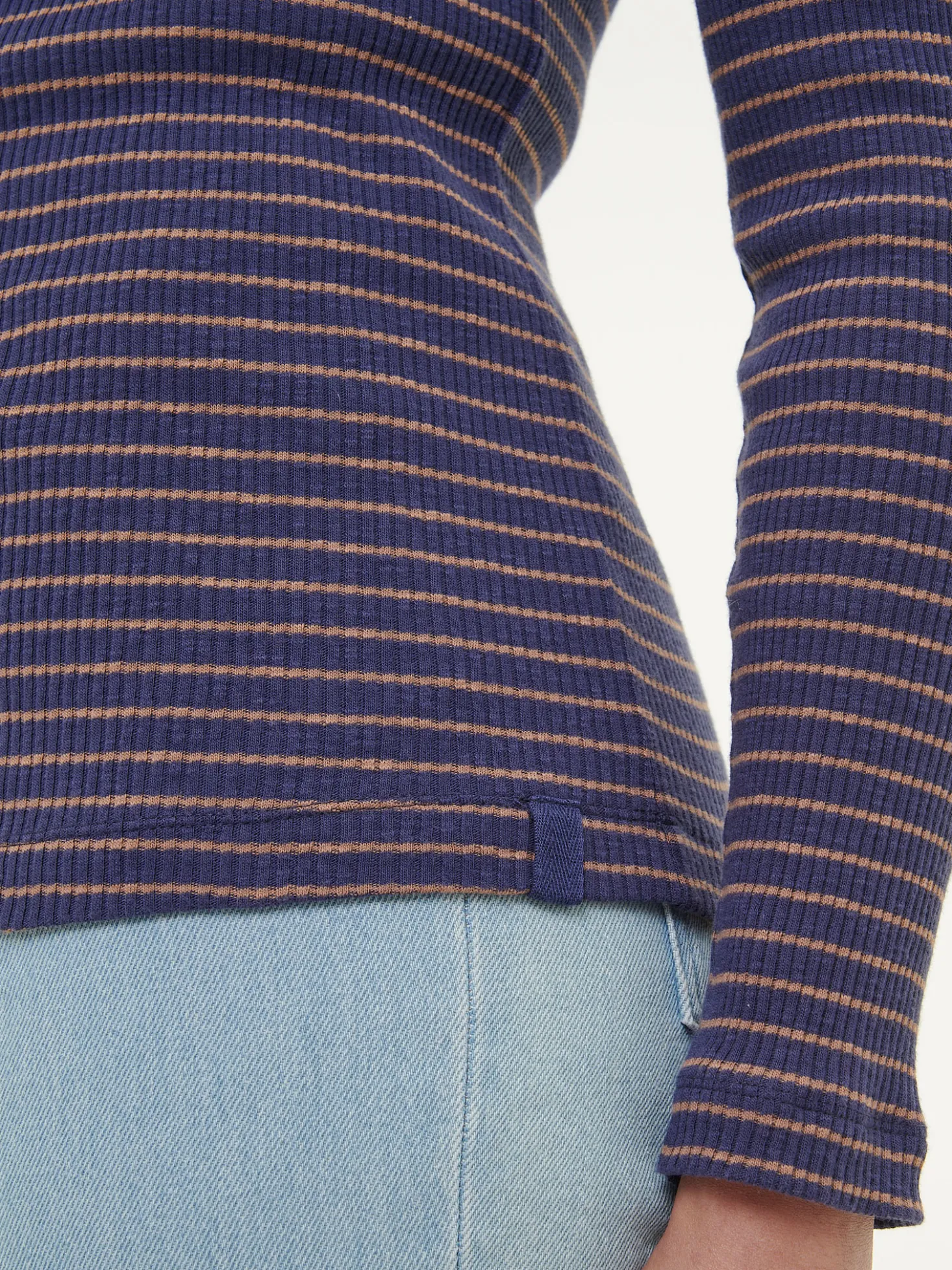 Rollkragenshirt aus Bio Baumwolle(royalblau/rosenholz ringel, XS)