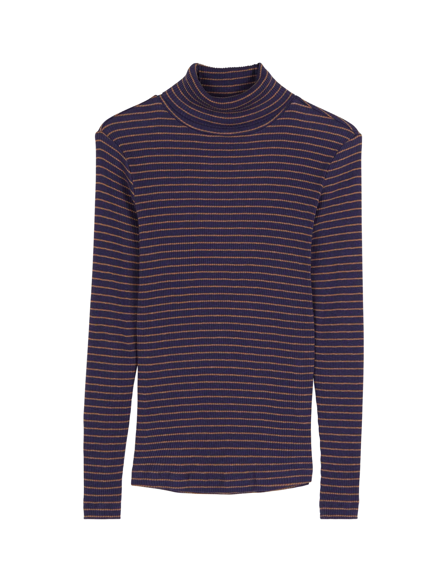 Rollkragenshirt aus Bio Baumwolle(royalblau/rosenholz ringel, XS)
