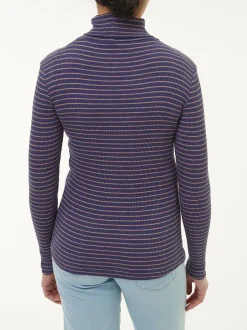 Rollkragenshirt aus Bio Baumwolle(royalblau/rosenholz ringel, XS)