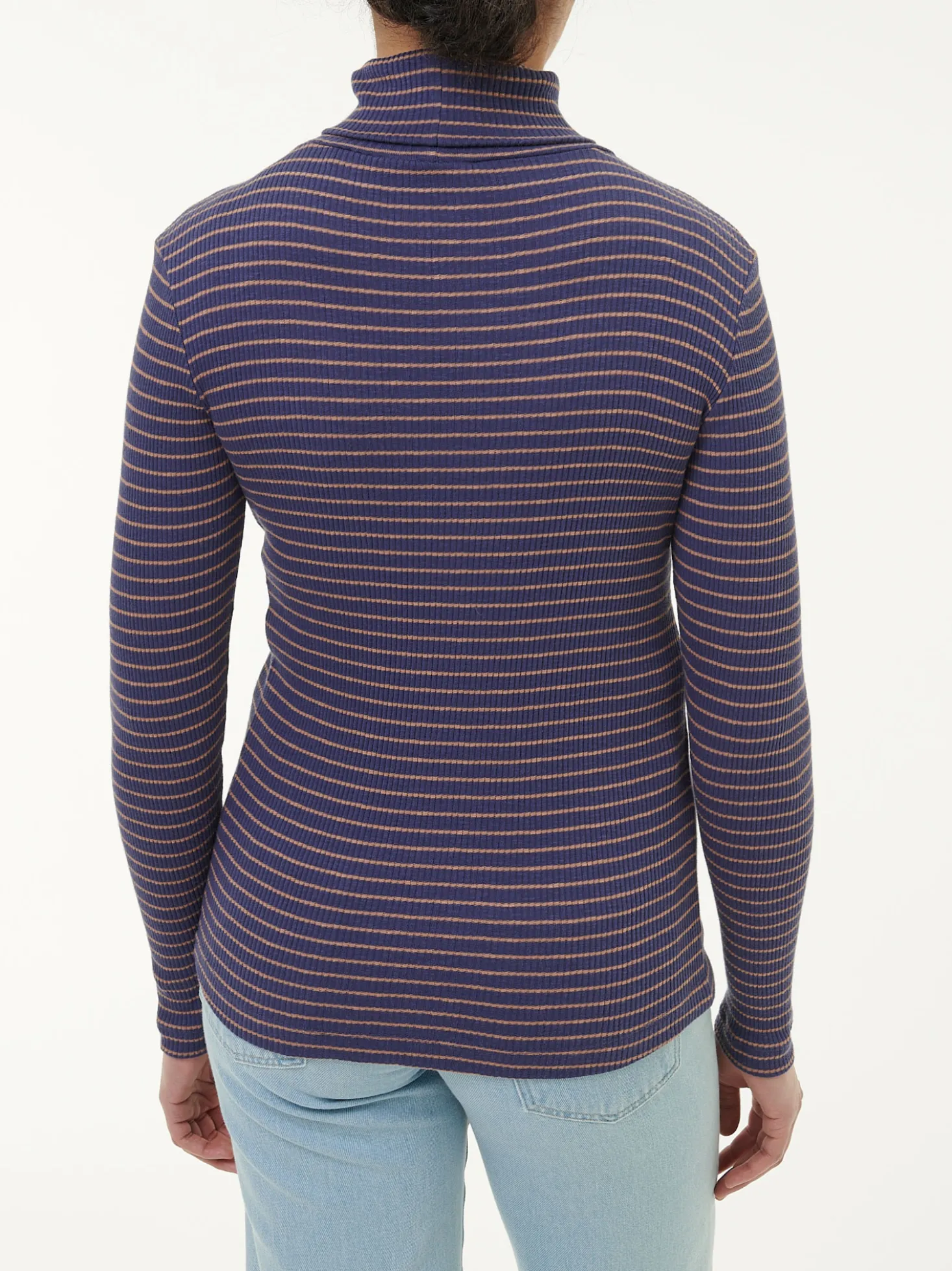 Rollkragenshirt aus Bio Baumwolle(royalblau/rosenholz ringel, XS)