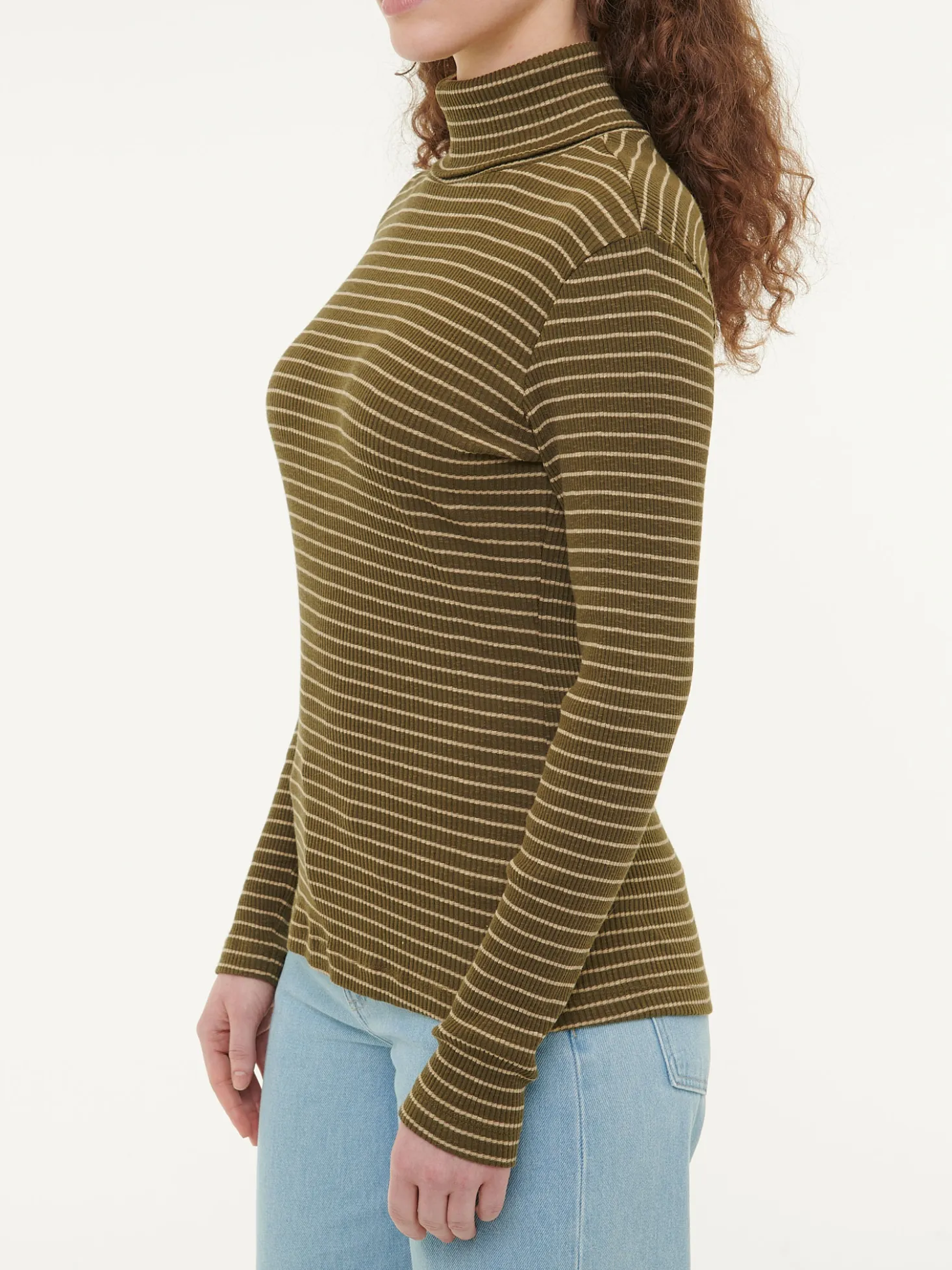 Rollkragenshirt aus Bio Baumwolle(kaktus/light khaki ringel, XS)