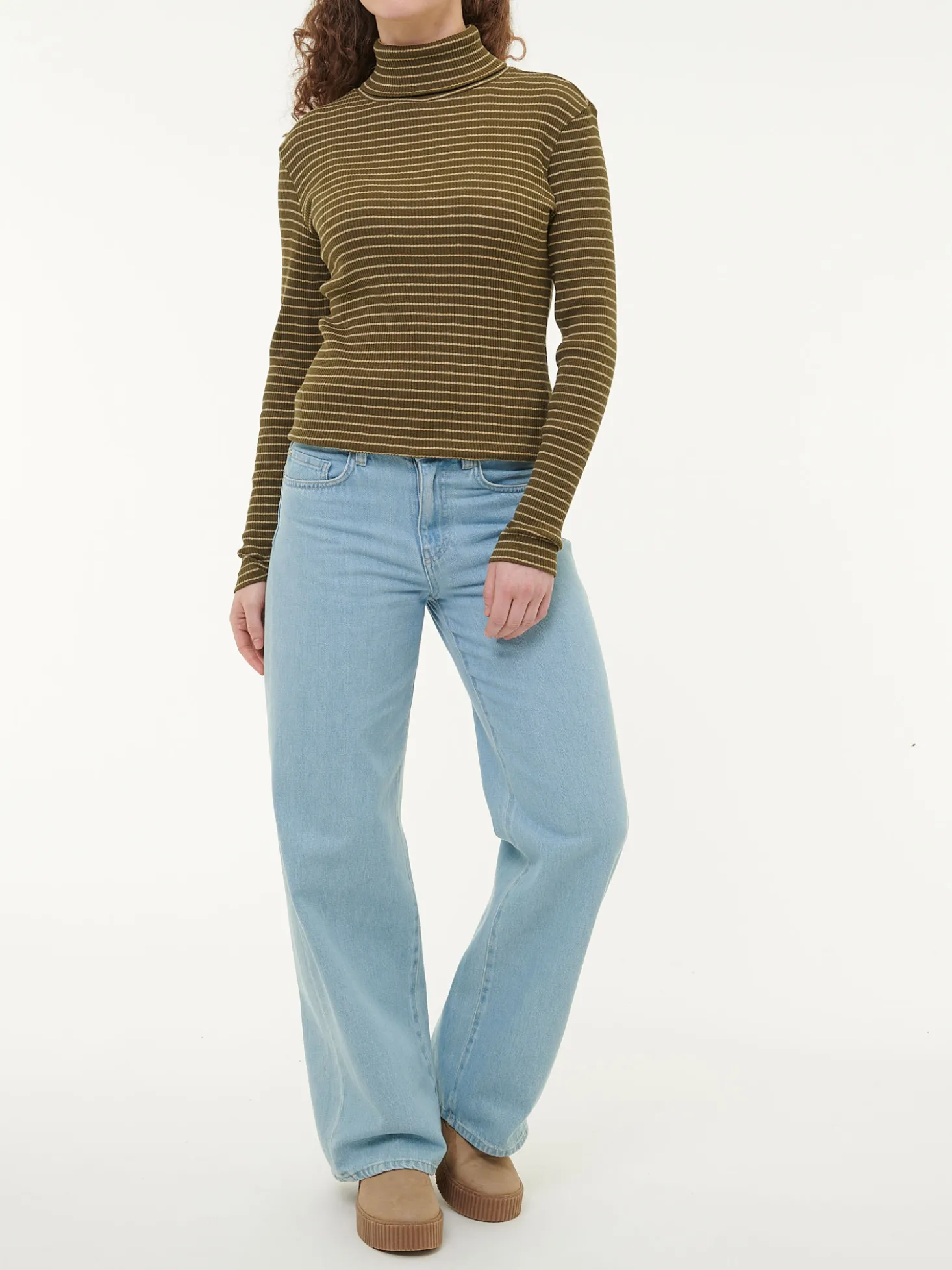 Rollkragenshirt aus Bio Baumwolle(kaktus/light khaki ringel, XS)