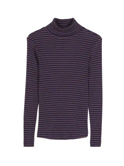 Rollkragenshirt aus Bio Baumwolle(royalblau/rosenholz ringel, XXS)