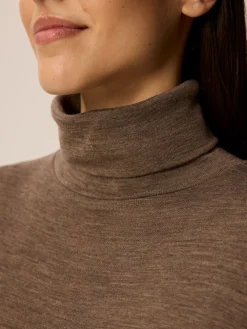 Rollkragenshirt aus Bio Wolle(walnuss melange, XS)