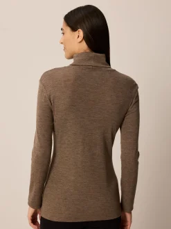 Rollkragenshirt aus Bio Wolle(walnuss melange, XS)