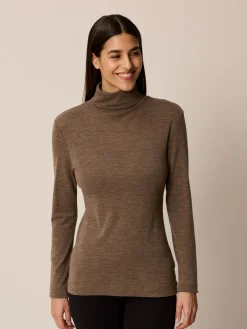 Rollkragenshirt aus Bio Wolle(walnuss melange, XS)