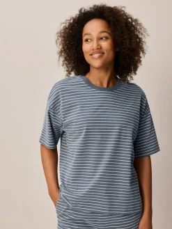 Schlafshirt aus Bio Baumwolle(schieferblau ringel, M)