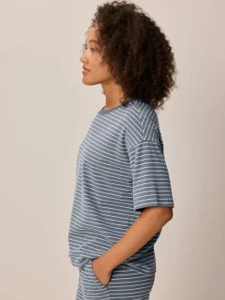 Schlafshirt aus Bio Baumwolle(schieferblau ringel, M)