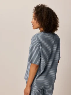 Schlafshirt aus Bio Baumwolle(schieferblau ringel, M)