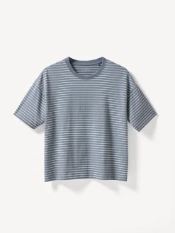 Schlafshirt aus Bio Baumwolle(schieferblau ringel, M)
