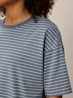 Schlafshirt aus Bio Baumwolle(schieferblau ringel, M)