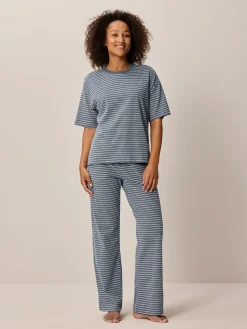 Schlafshirt aus Bio Baumwolle(schieferblau ringel, M)