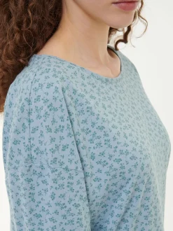 Schlafshirt aus Bio-Baumwolle(blumendruck himmelblau, XS)