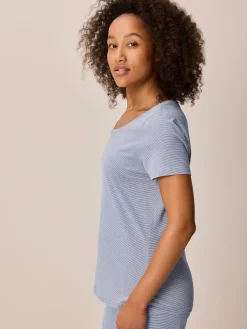 Schlafshirt aus Bio-Baumwolle(meerblau-weiß ringel, XS)