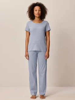 Schlafshirt aus Bio-Baumwolle(meerblau-weiß ringel, XS)