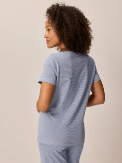 Schlafshirt aus Bio-Baumwolle(meerblau-weiß ringel, XS)