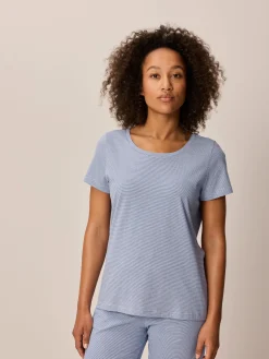 Schlafshirt aus Bio-Baumwolle(meerblau-weiß ringel, XS)