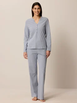 Schlafshirt aus Bio-Baumwolle(meerblau/weiß, XS)