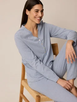 Schlafshirt aus Bio-Baumwolle(meerblau/weiß, XS)