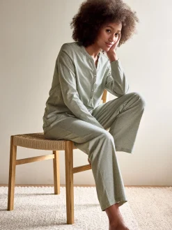 Schlafshirt aus Bio-Baumwolle(salbei/weiss ringel, XS)