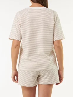 Schlafshirt Kurzarm aus Bio Baumwolle(ringel beige, XS)